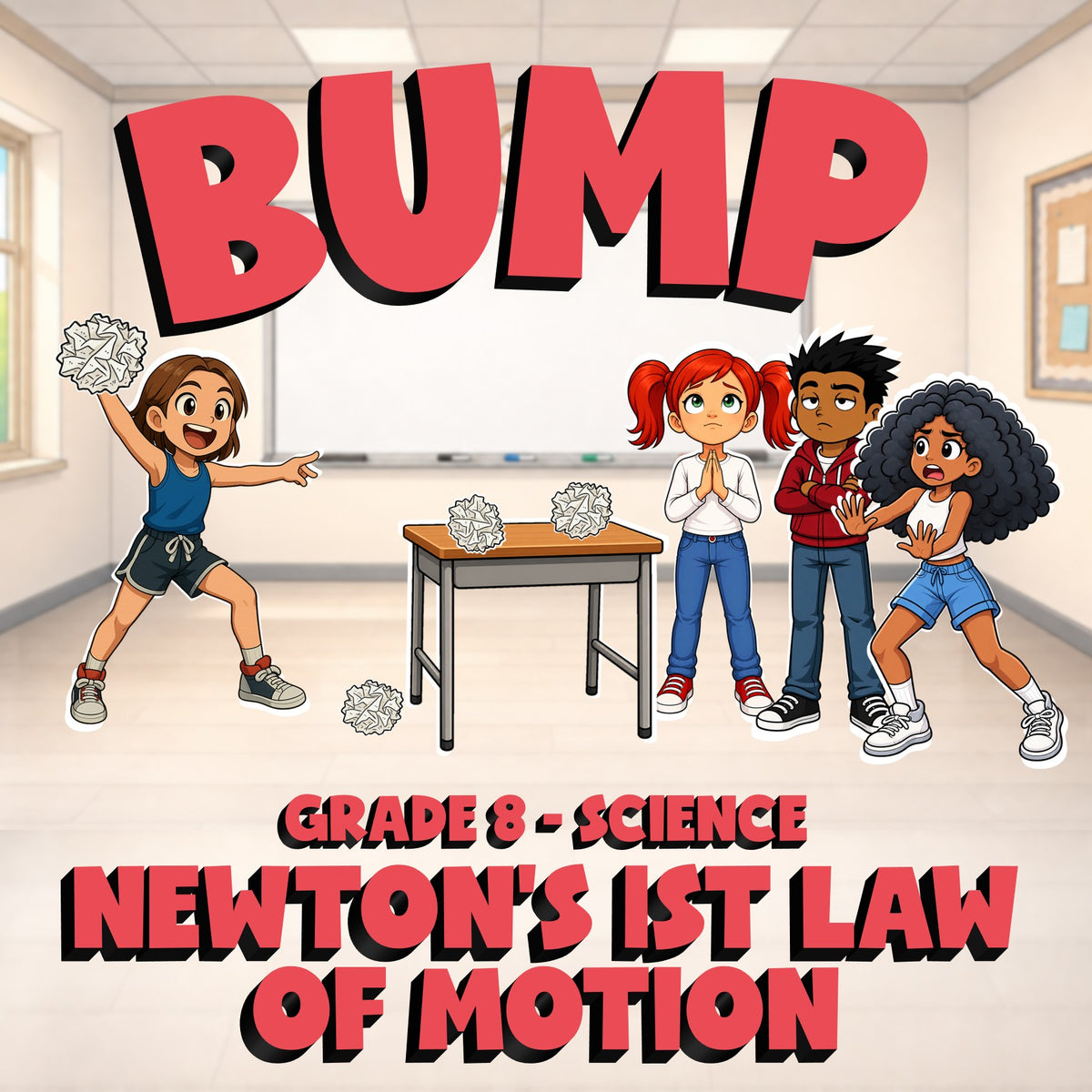 Newton's 1st Law of Motion BUMP Science Game - No Prep Grade 8 Review Activity