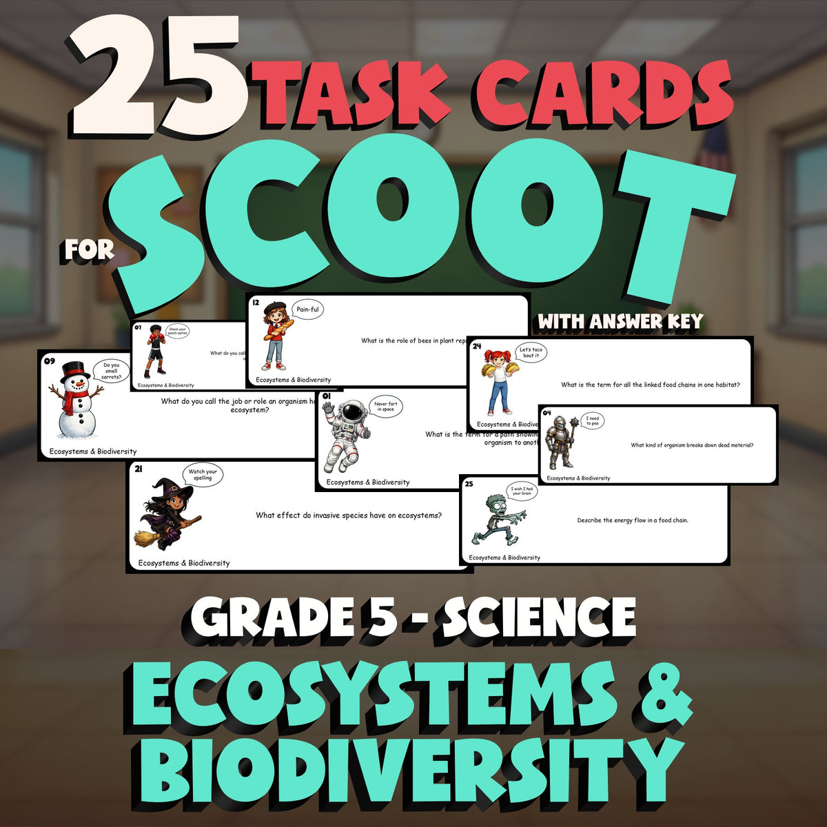 Ecosystems & Biodiversity SCOOT TASK CARDS Science Game - No Prep Grade 5 Review