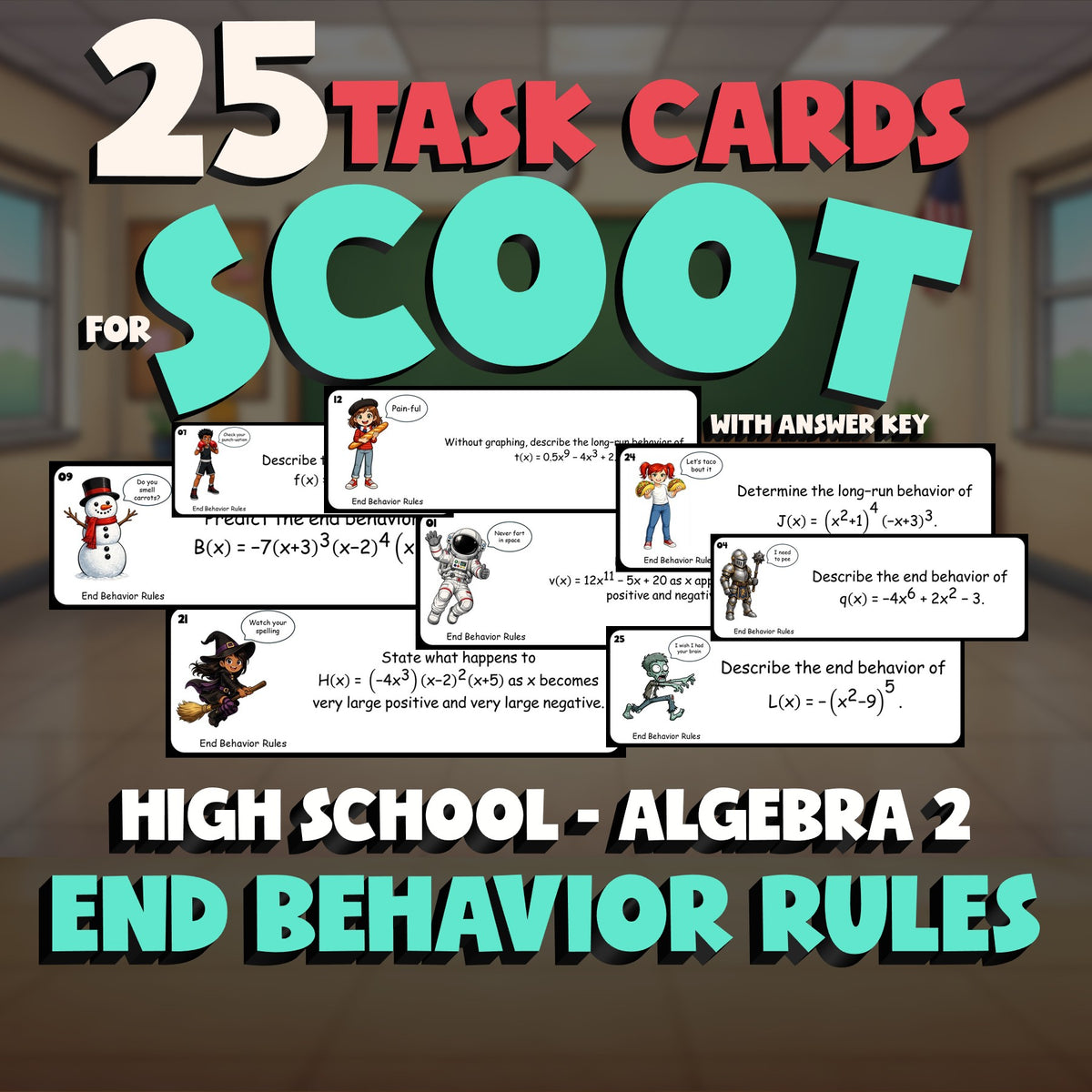 End Behavior Rules SCOOT TASK CARDS Math Game - No Prep Algebra 2 Review