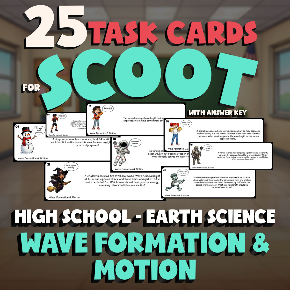Wave Formation & Motion SCOOT TASK CARDS Game - No Prep Earth Science Review