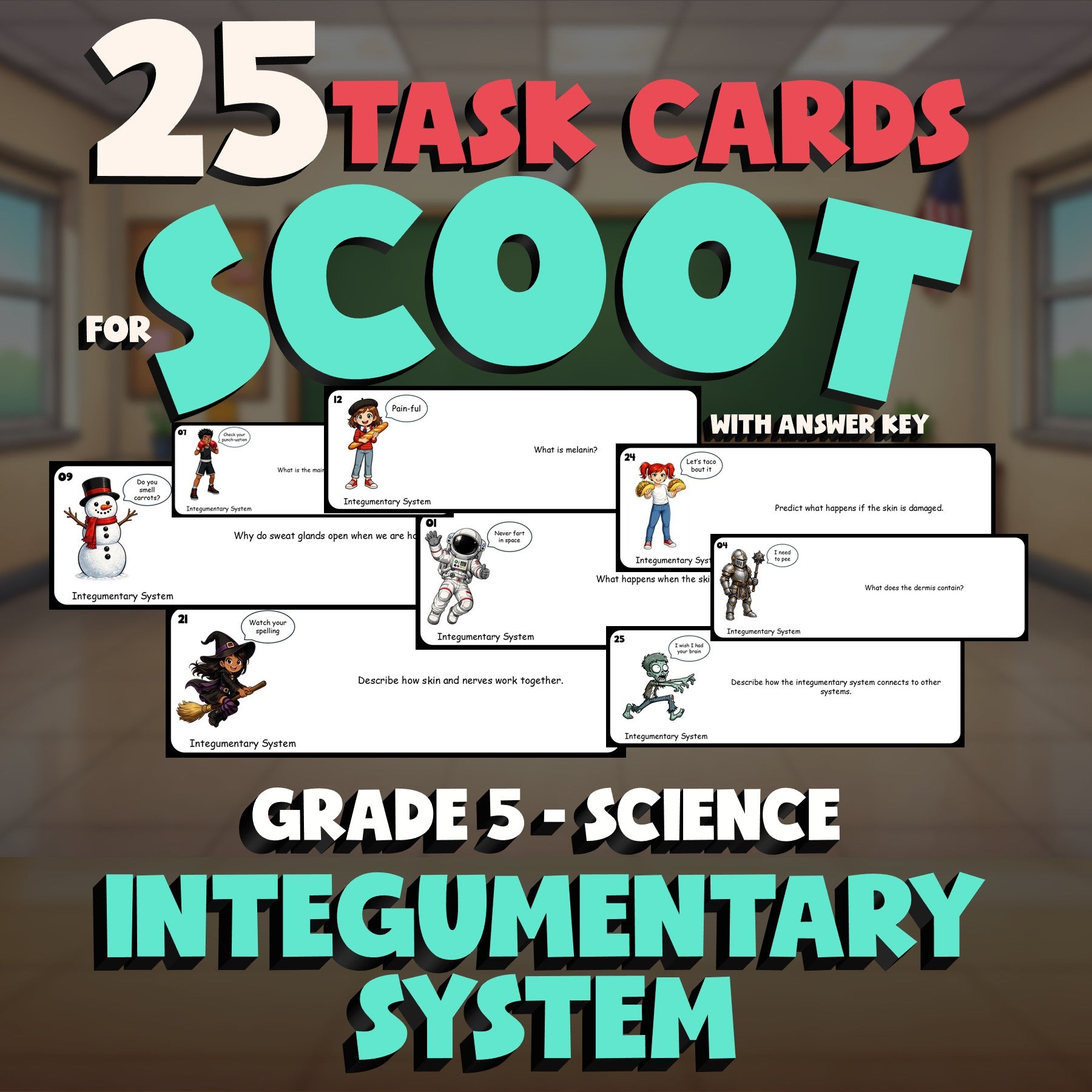 Integumentary System SCOOT TASK CARDS Science Game - No Prep Grade 5 Review