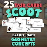 Geometry Concepts SCOOT TASK CARDS Math Game - No Prep Grade 9 Review Activity