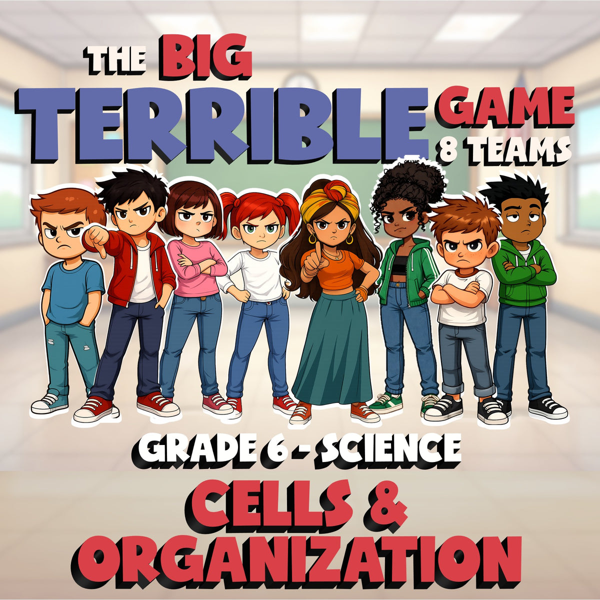 Cells & Organization BIG TERRIBLE GAME - No Prep Grade 6 Science Review Activity