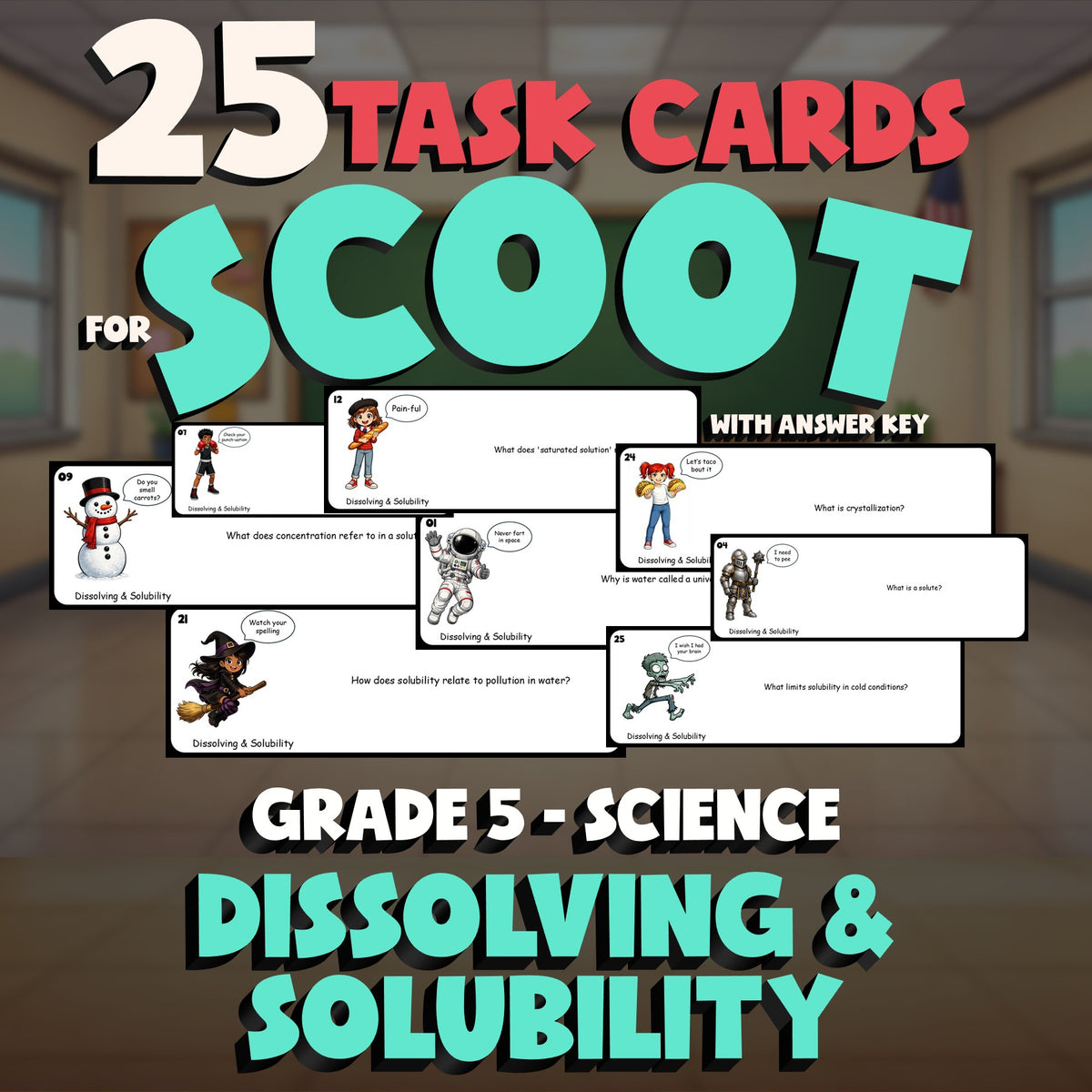 Dissolving & Solubility SCOOT TASK CARDS Science Game - No Prep Grade 5 Review