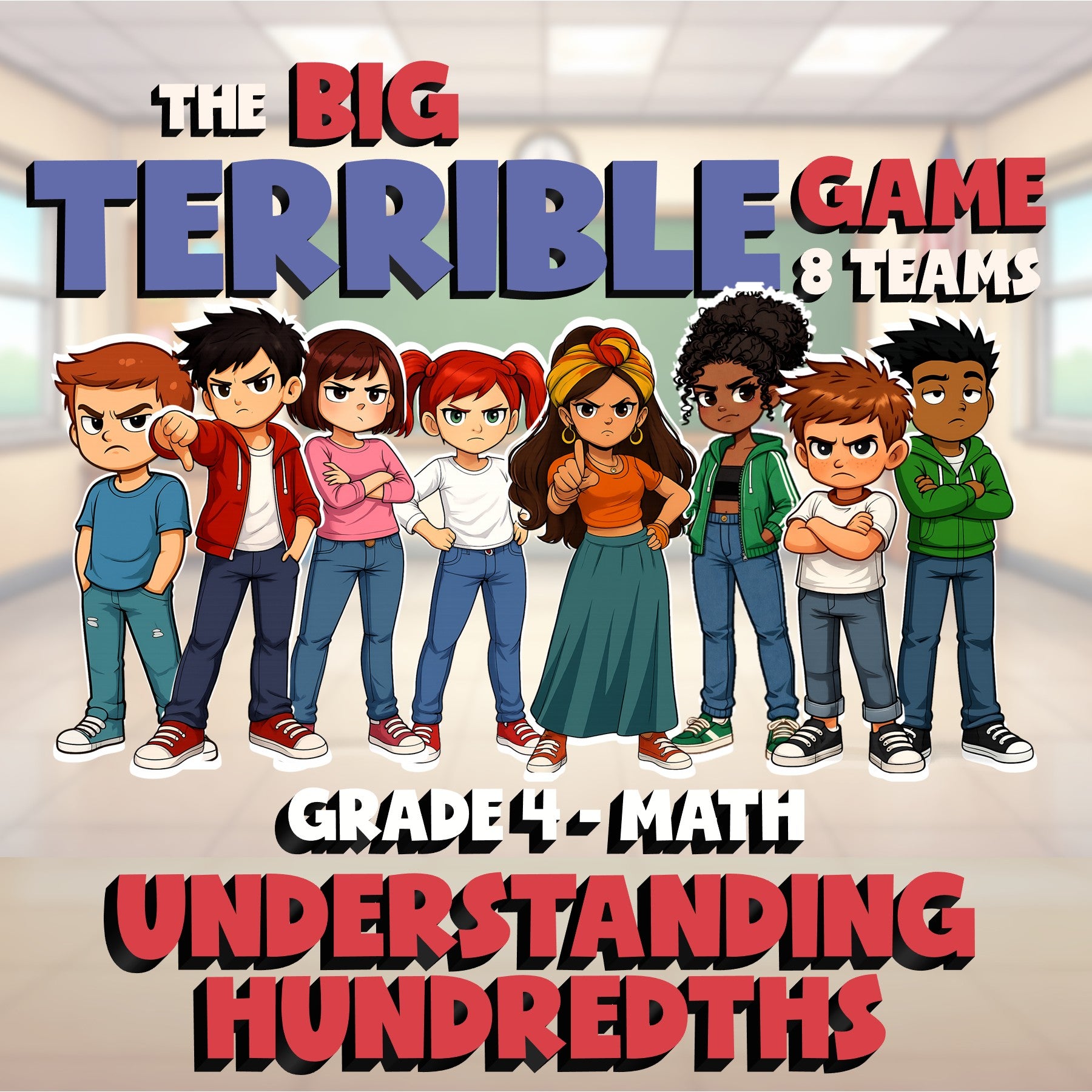 Understanding Hundredths BIG TERRIBLE GAME - No Prep Grade 4 Math Review