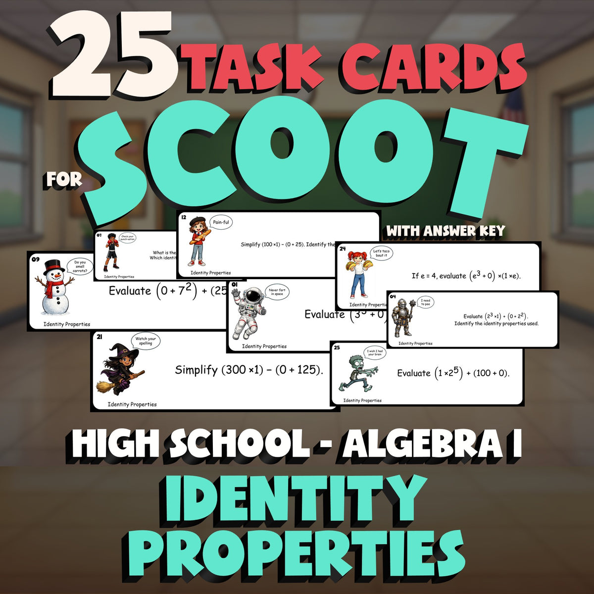 Identity Properties SCOOT TASK CARDS Math Game - No Prep Algebra 1 Review