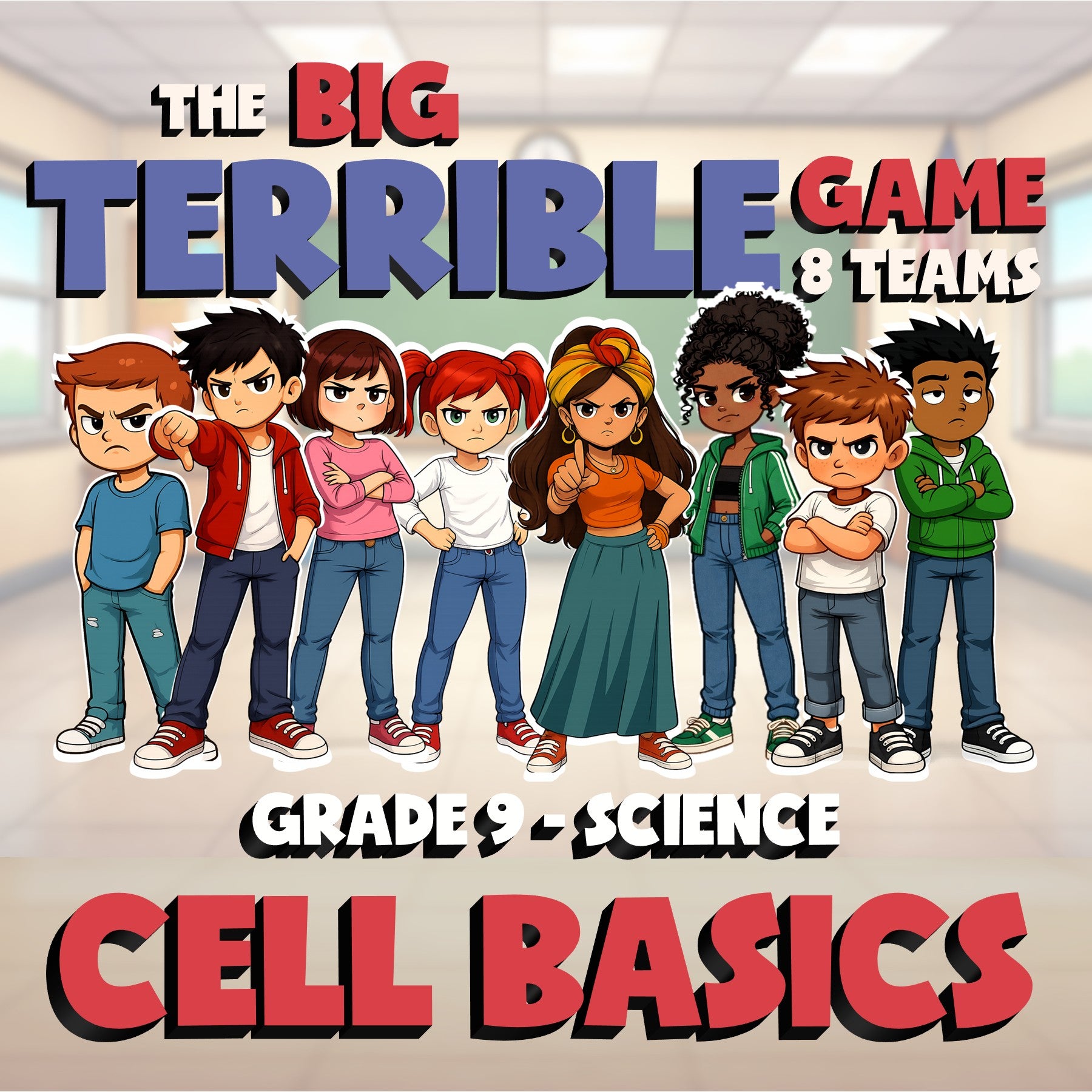 Cell Basics BIG TERRIBLE GAME - No Prep Grade 9 Science Review Activity