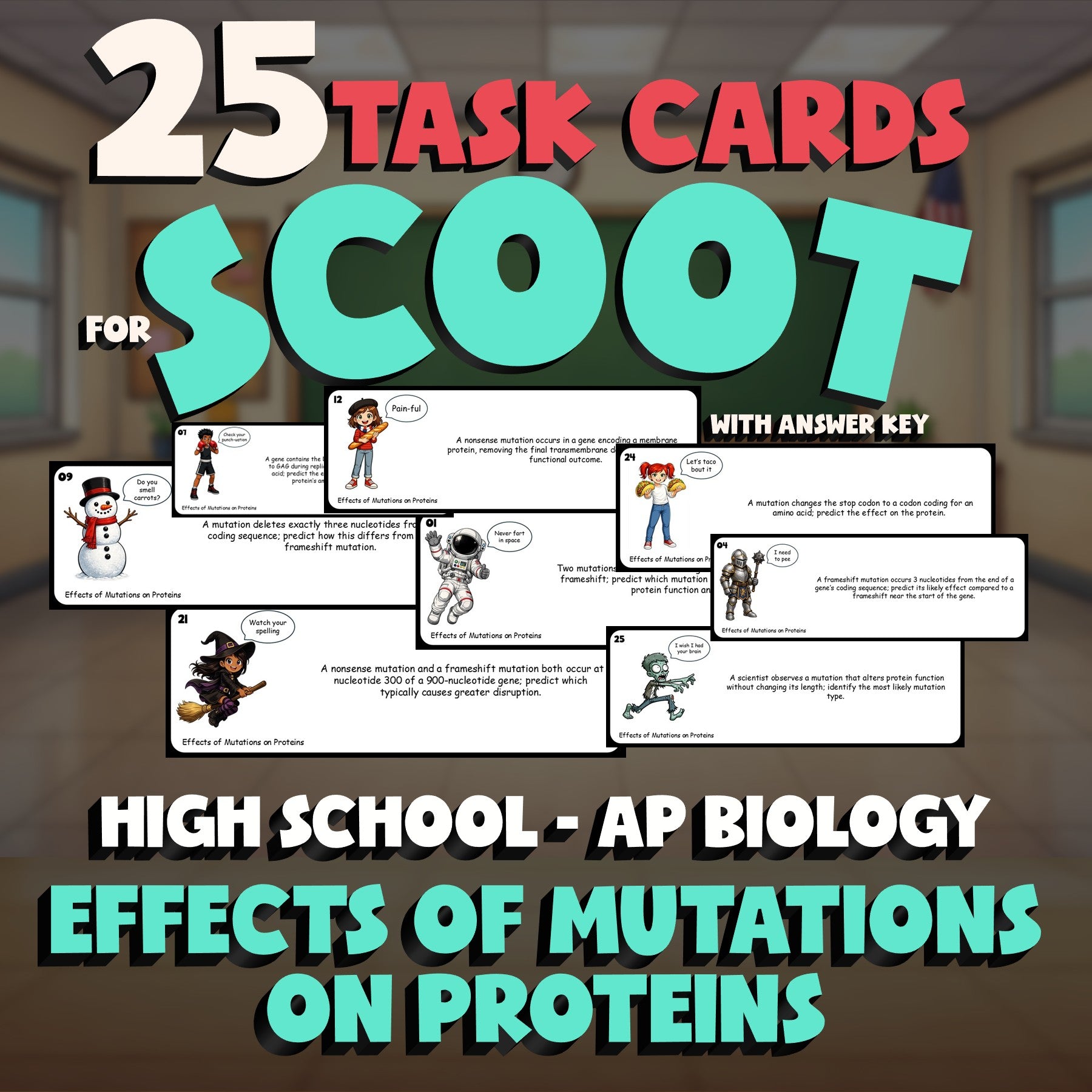 Effects of Mutations on Proteins SCOOT TASK CARDS Science Game - AP Biology