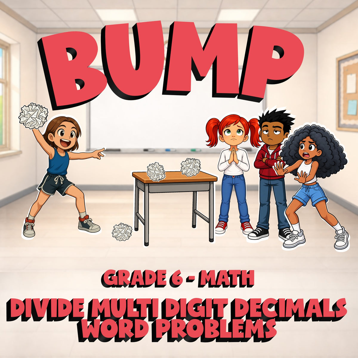 Divide Multi Digit Decimals Word Problems BUMP Math Game - No Prep Grade 6