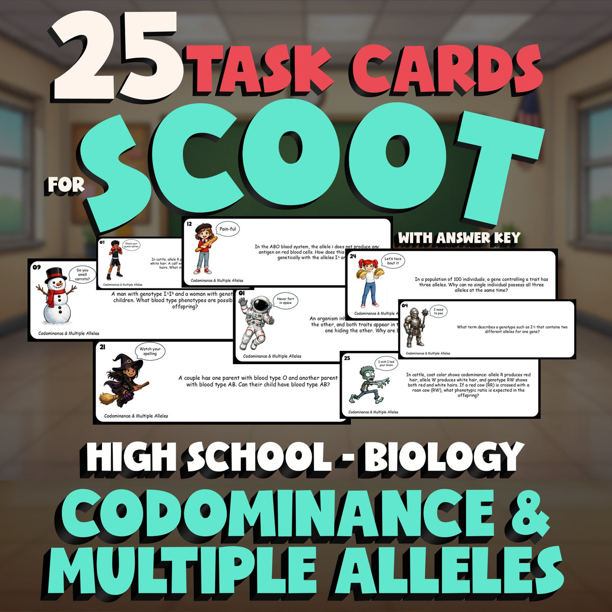 Codominance & Multiple Alleles SCOOT TASK CARDS Science Game - No Prep Biology