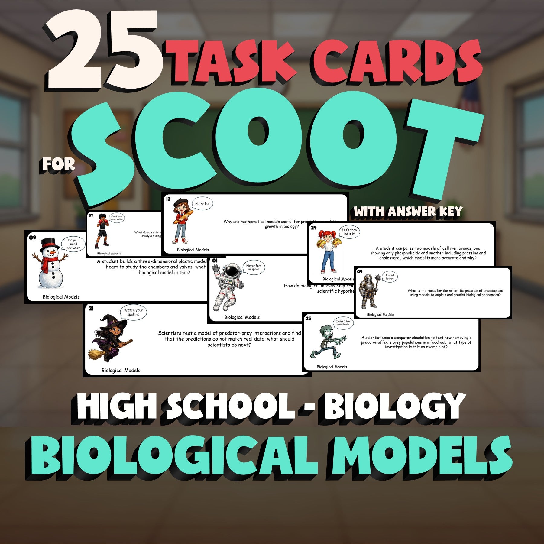Biological Models SCOOT TASK CARDS Science Game - No Prep Biology Review
