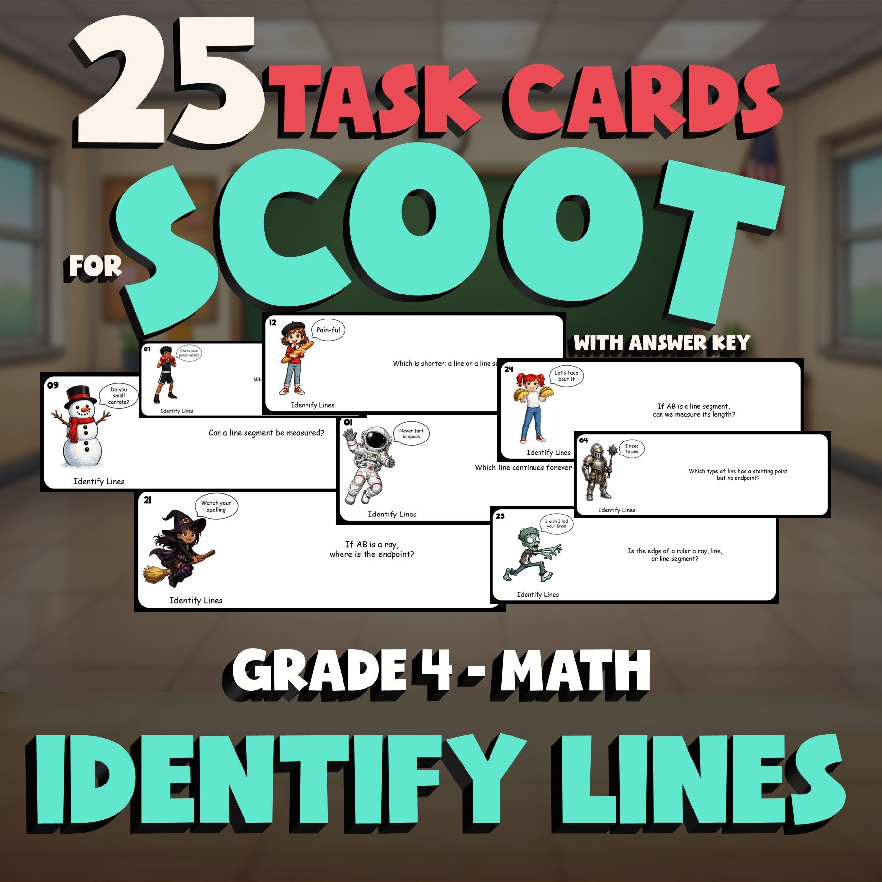 Identify Lines SCOOT TASK CARDS Math Game - No Prep Grade 4 Review Activity