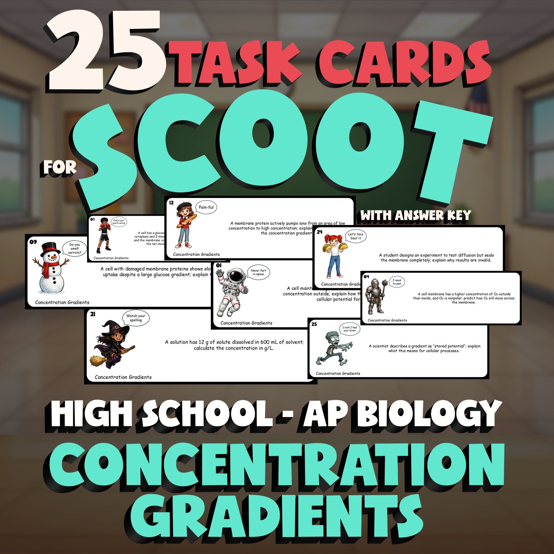 Concentration Gradients SCOOT TASK CARDS Science Game - No Prep AP Biology