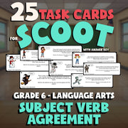 Subject Verb Agreement SCOOT TASK CARDS ELA Game - No Prep Grade 6 Review