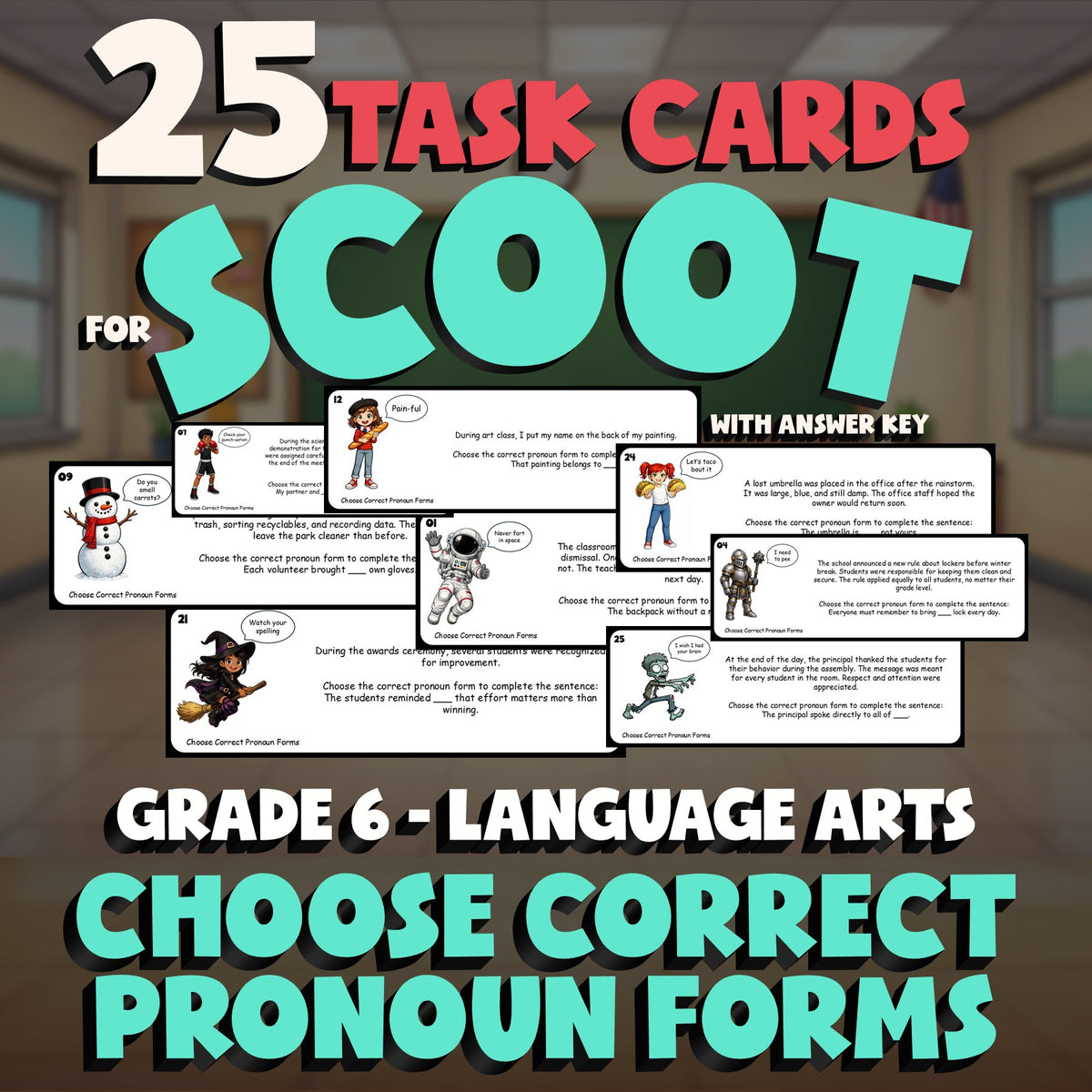 Choose Correct Pronoun Forms SCOOT TASK CARDS ELA Game - No Prep Grade 6 Review