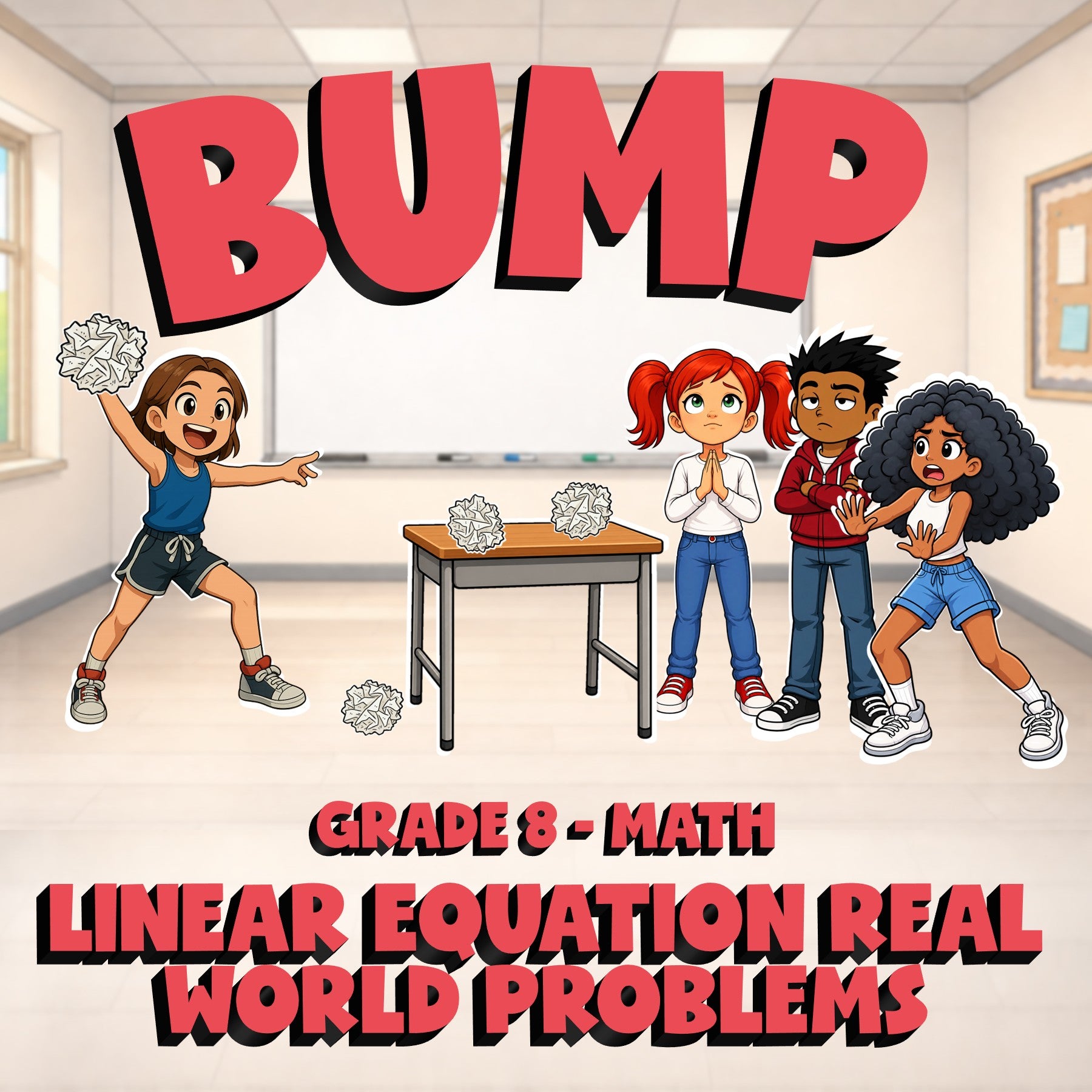 Linear Equation Real World Problems BUMP Math Game - No Prep Grade 8 Review