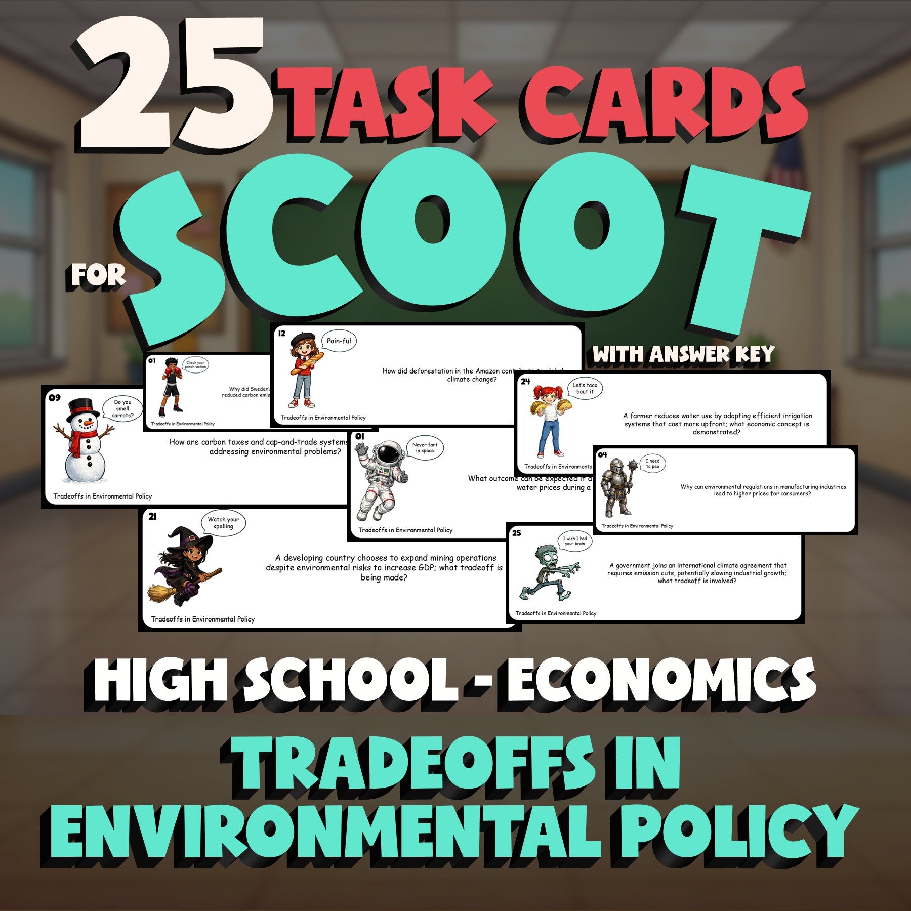 Tradeoffs in Environmental Policy SCOOT TASK CARDS Economics Game - No Prep