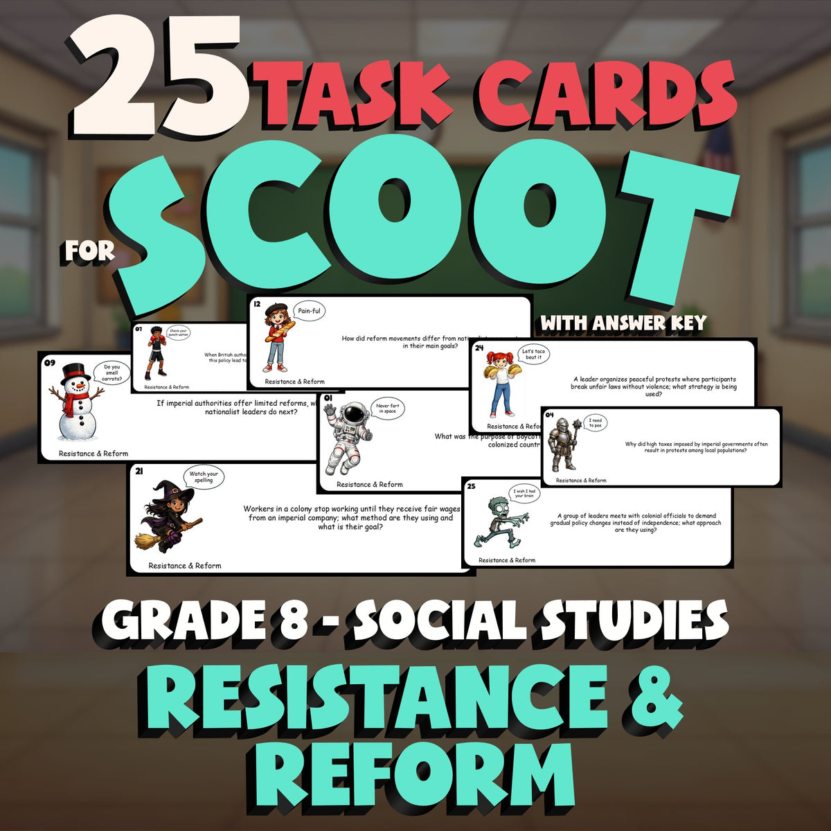 Resistance & Reform SCOOT TASK CARDS Socials Game - No Prep Grade 8 Review