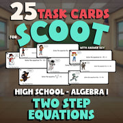Two Step Equations SCOOT TASK CARDS Math Game - No Prep Algebra 1 Review