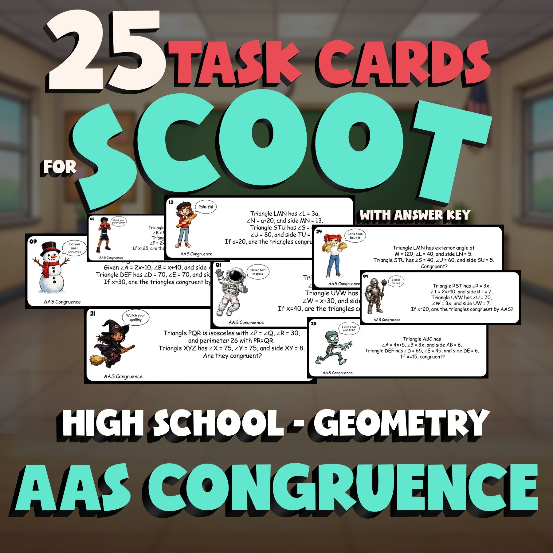 AAS Congruence SCOOT TASK CARDS Math Game - No Prep Geometry Review Activity