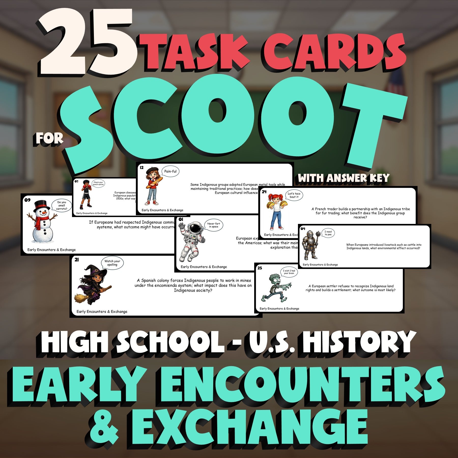 Early Encounters & Exchange SCOOT TASK CARDS U.S. History Game - No Prep Review