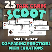 Comparing Functions with Equations SCOOT TASK CARDS Math Game - No Prep Grade 8