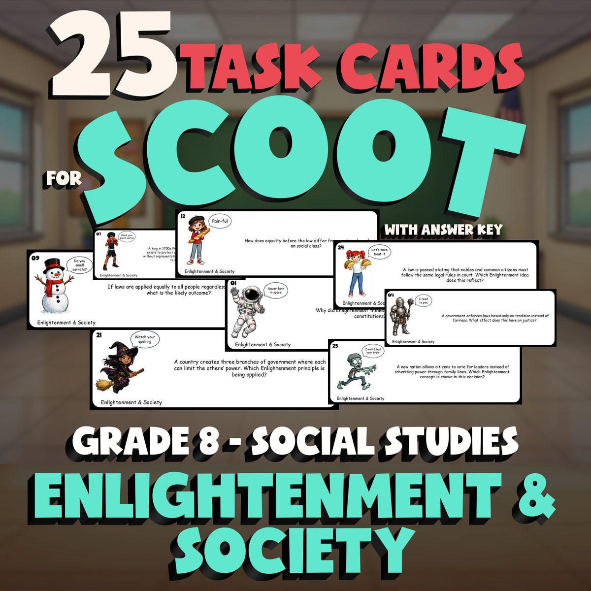 Enlightenment & Society SCOOT TASK CARDS Socials Game - No Prep Grade 8 Review