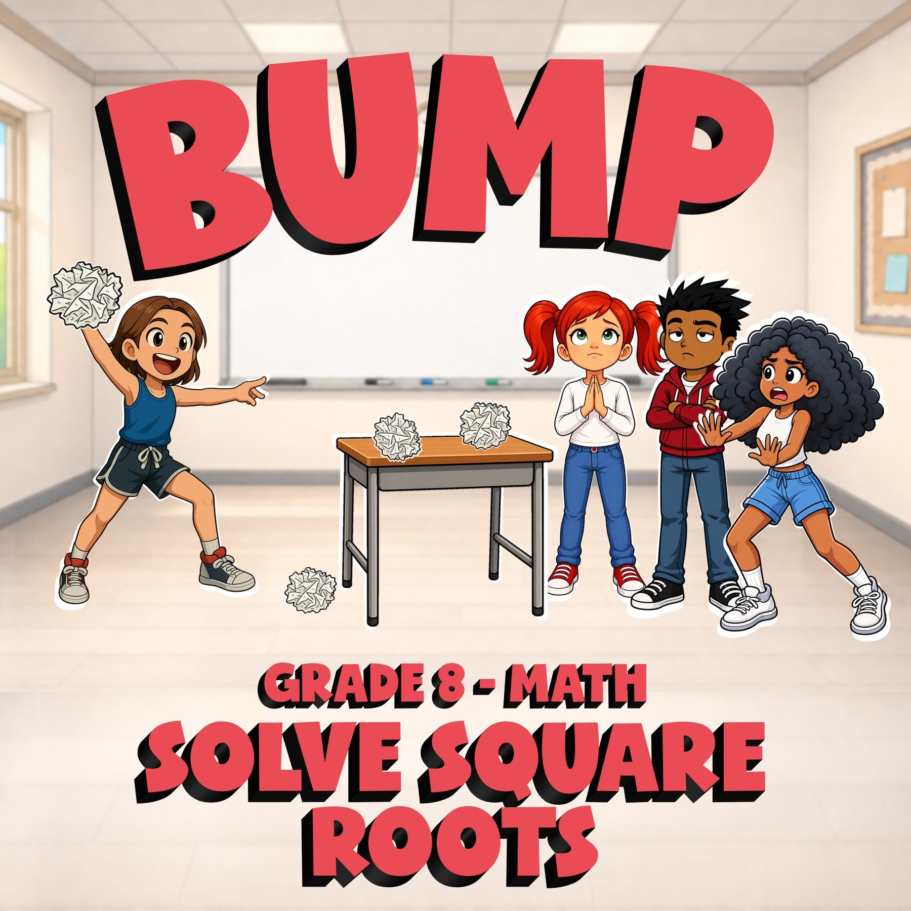 Solve Square Roots BUMP Math Game - No Prep Grade 8 Review Activity