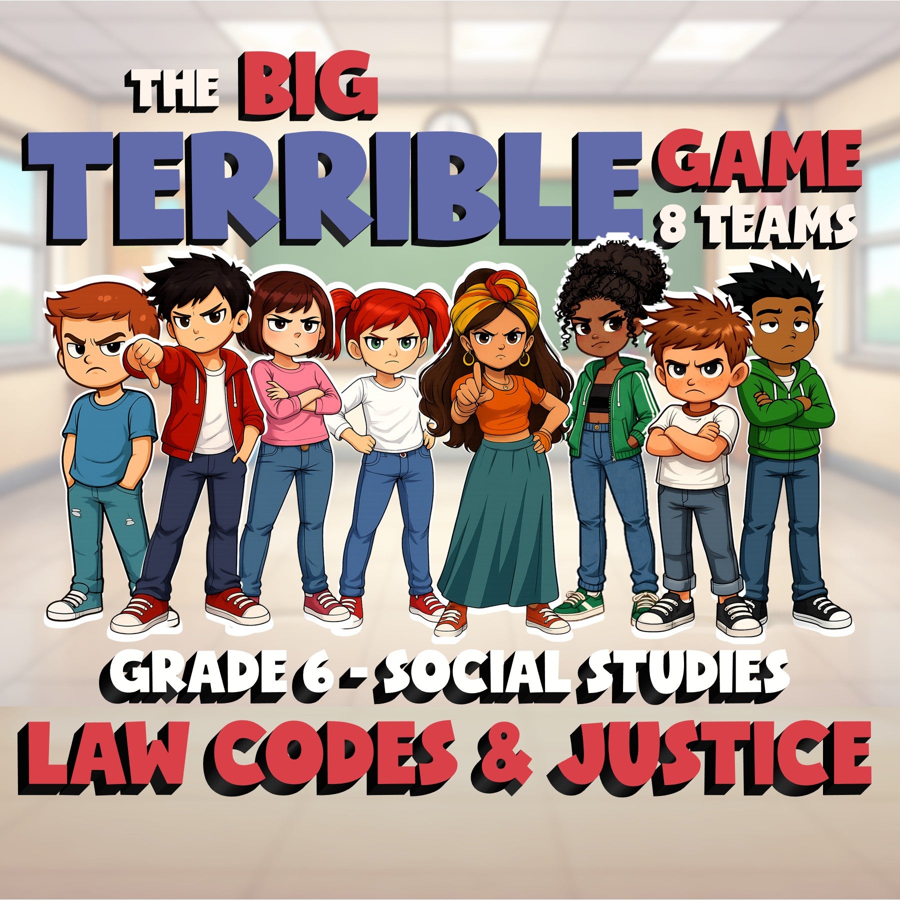 Law Codes & Justice BIG TERRIBLE GAME - No Prep Grade 6 Socials Review Activity