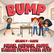 Mean, Median, Mode, Range from Data Sets BUMP Math Game - No Prep Grade 9 Review