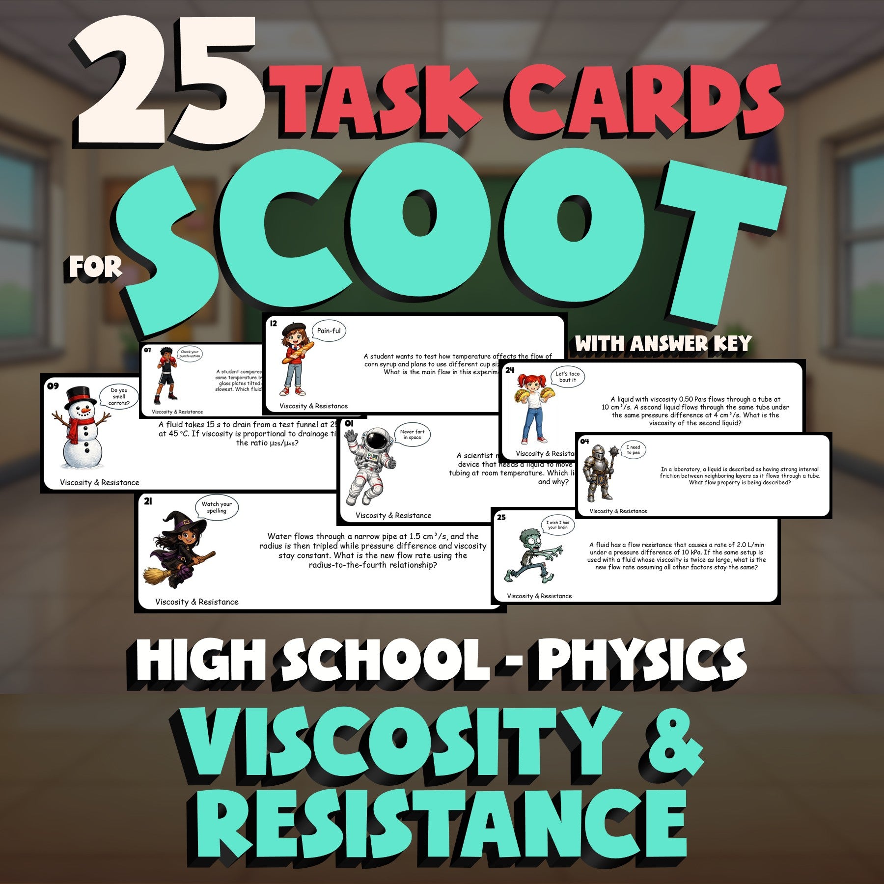 Viscosity & Resistance SCOOT TASK CARDS Science Game - No Prep Physics Review