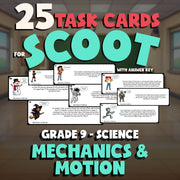 Mechanics & Motion SCOOT TASK CARDS Science Game - No Prep Grade 9 Review