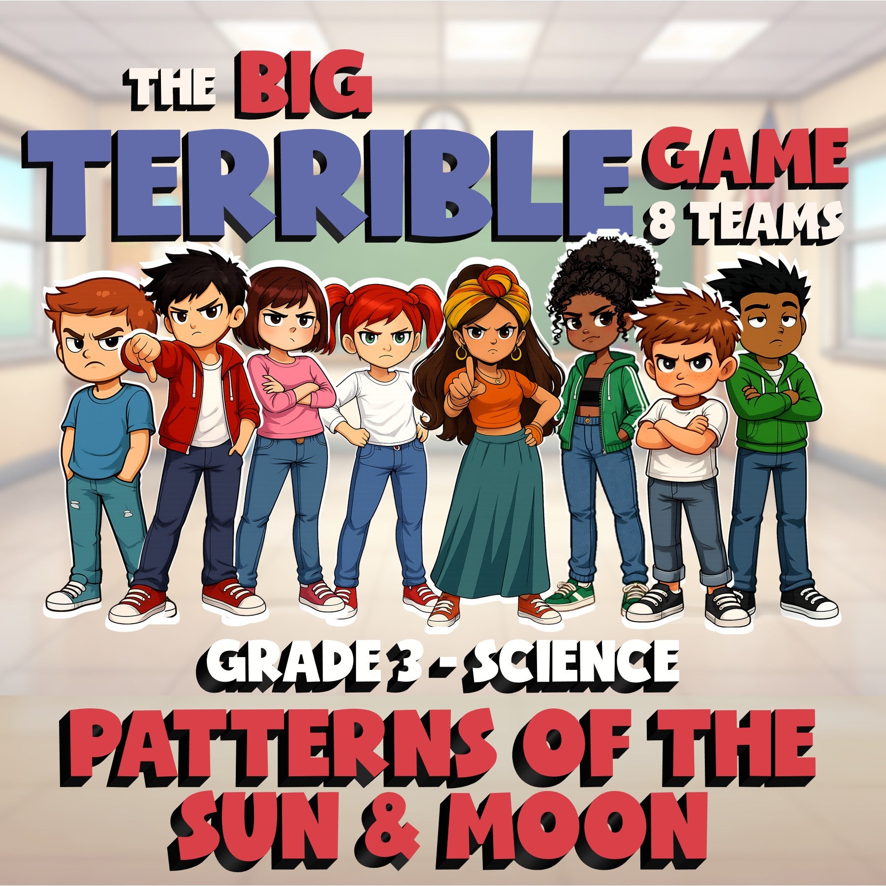 Patterns of the Sun & Moon BIG TERRIBLE GAME - No Prep Grade 3 Science Review