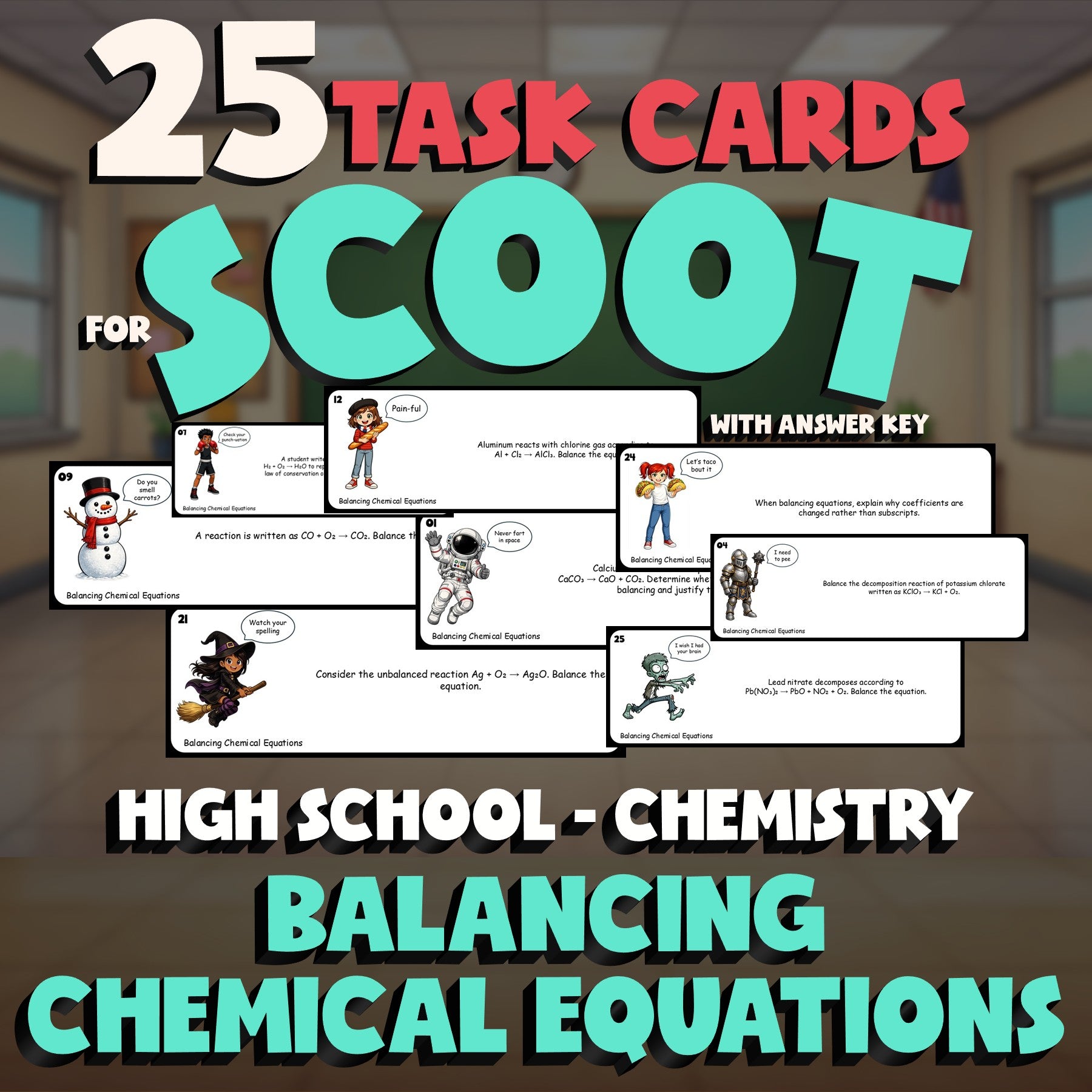 Balancing Chemical Equations SCOOT TASK CARDS Science Game - No Prep Chemistry