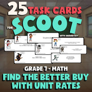 Find the Better Buy with Unit Rates SCOOT TASK CARDS Math Game - No Prep Grade 7