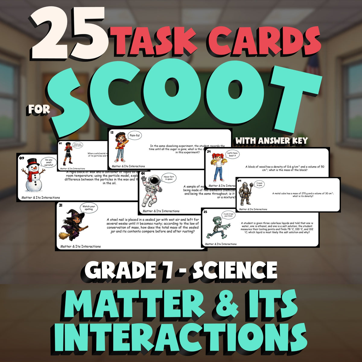 Matter & Its Interactions SCOOT TASK CARDS Science Game - No Prep Grade 7 Review