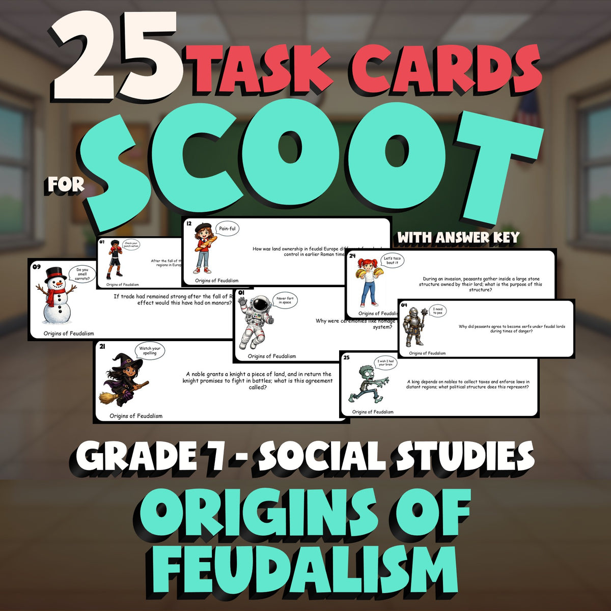 Origins of Feudalism SCOOT TASK CARDS Socials Game - No Prep Grade 7 Review