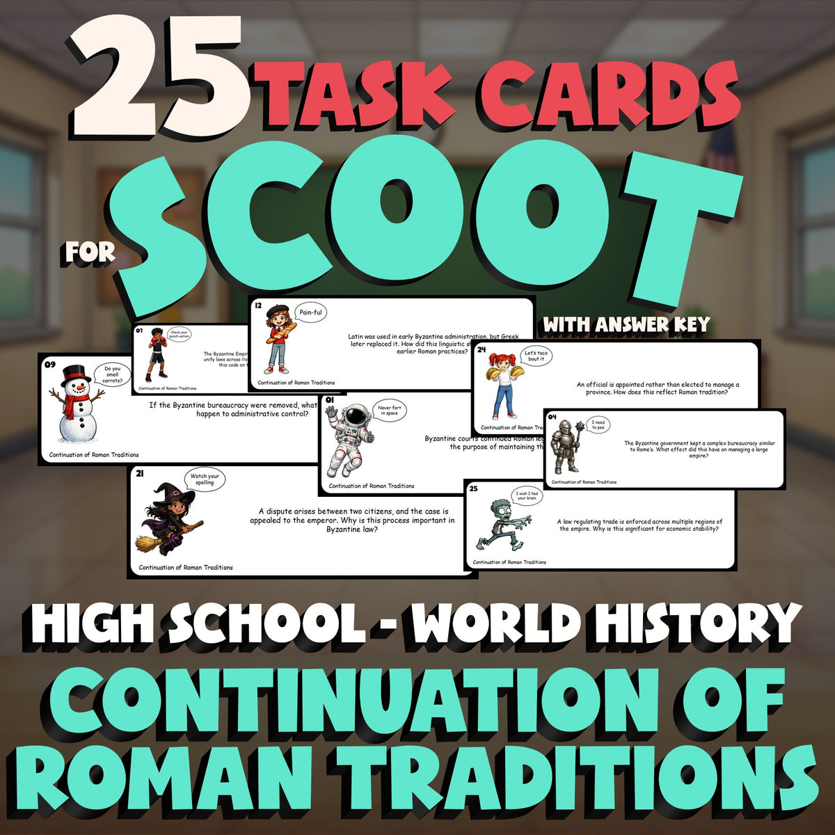 Continuation of Roman Traditions SCOOT TASK CARDS Game - No Prep World History