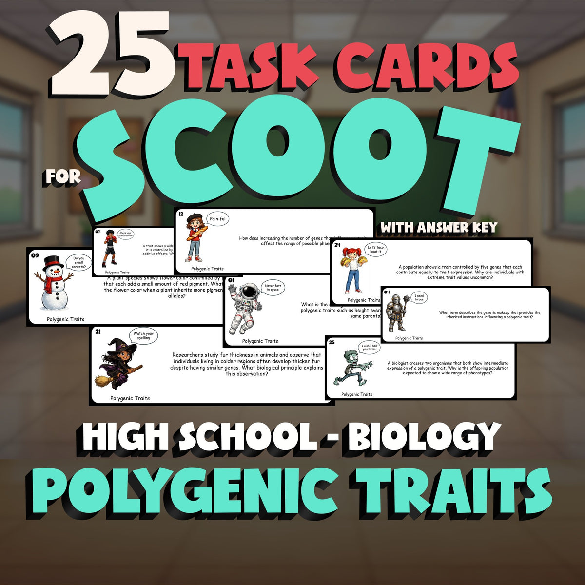 Polygenic Traits SCOOT TASK CARDS Science Game - No Prep Biology Review Activity
