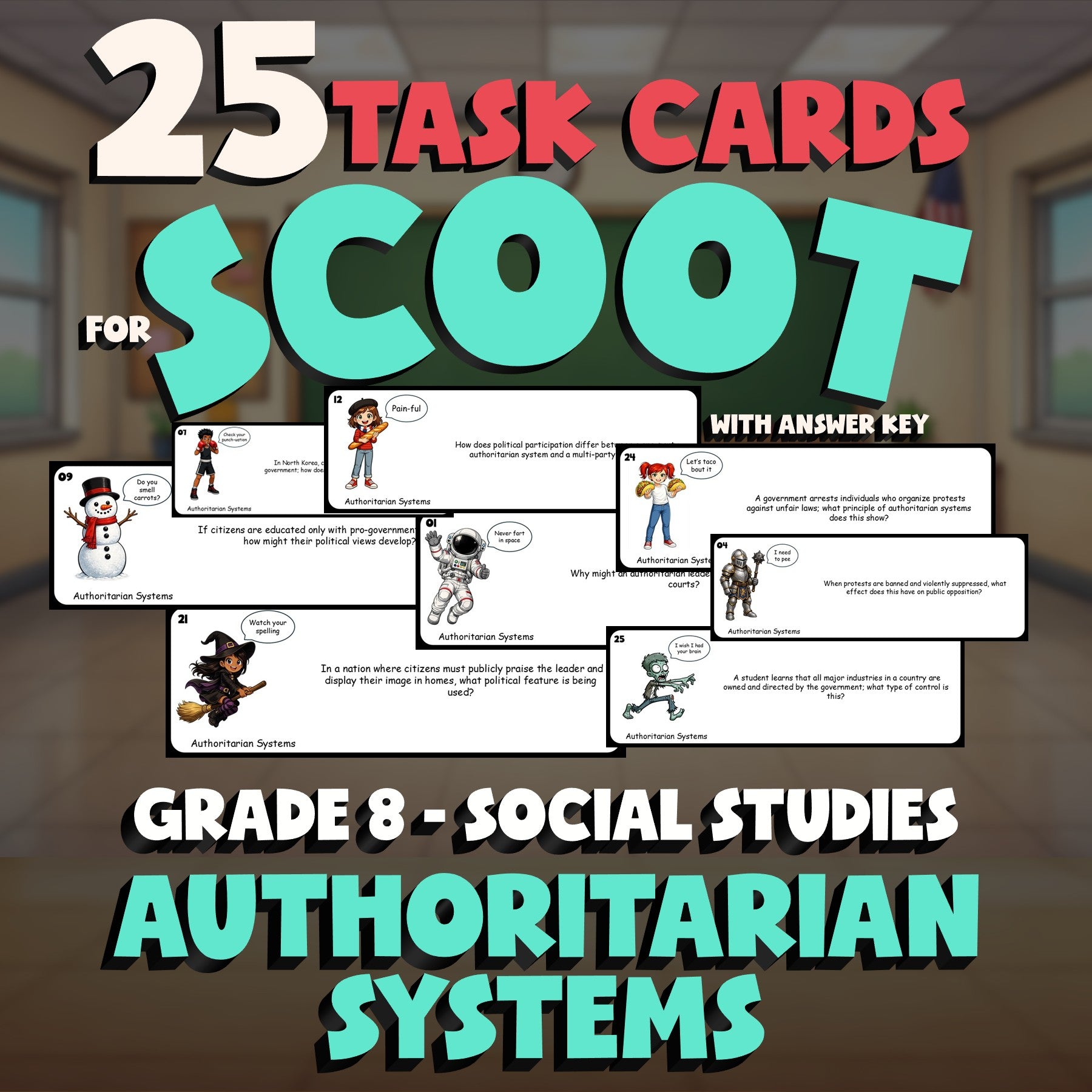 Authoritarian Systems SCOOT TASK CARDS Socials Game - No Prep Grade 8 Review