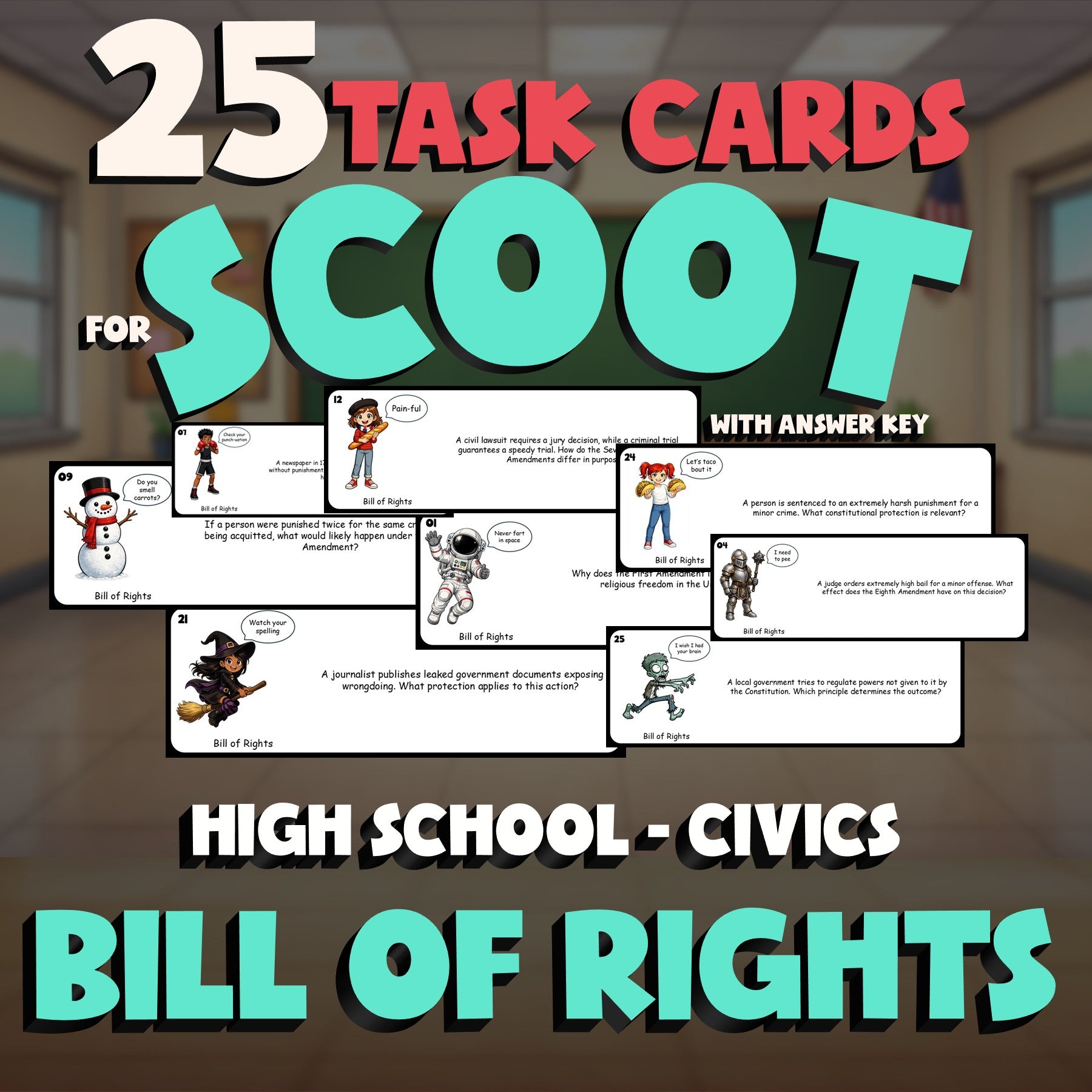 Bill of Rights SCOOT TASK CARDS Civics Game - No Prep Review Activity