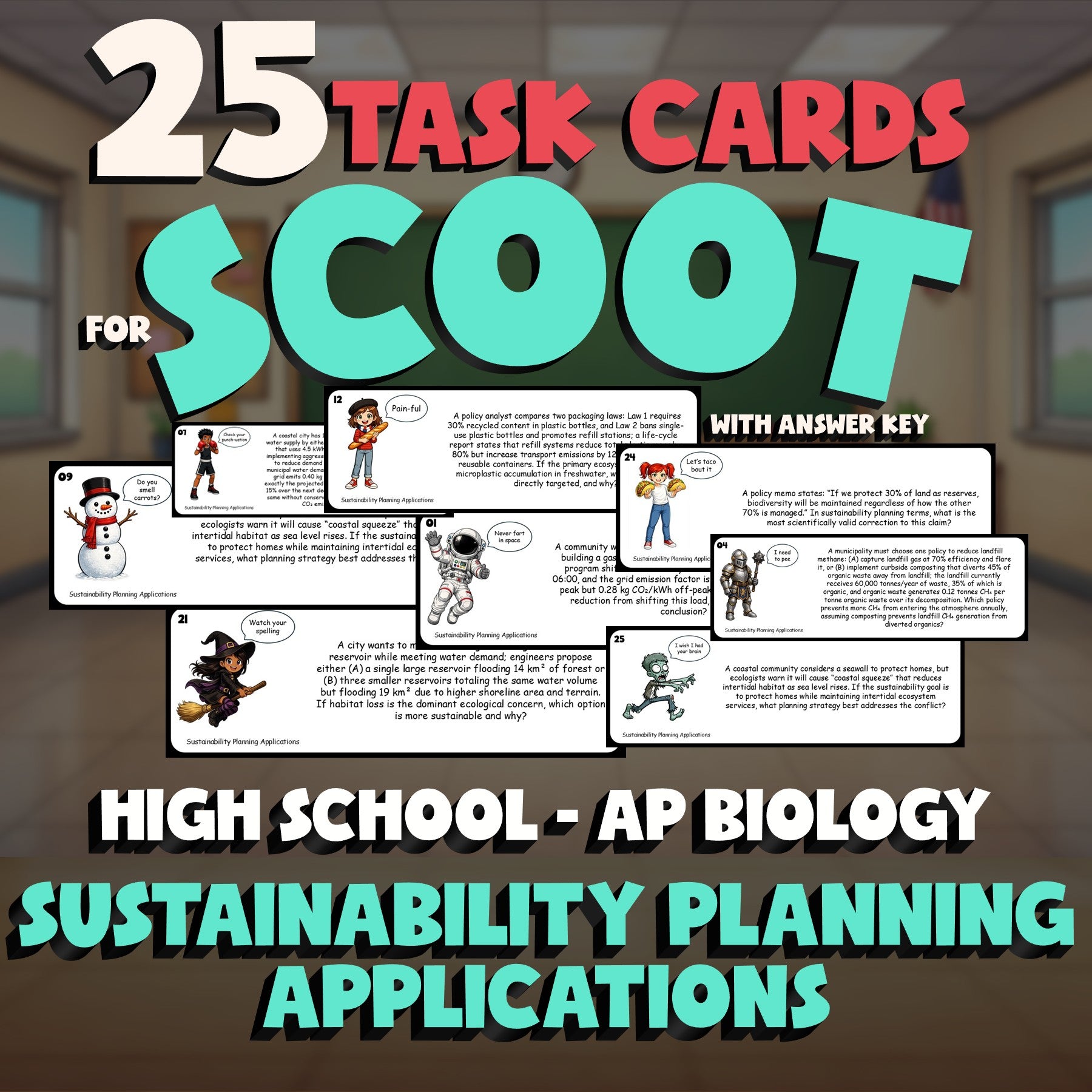 Sustainability Planning Applications SCOOT TASK CARDS Science Game - AP Biology