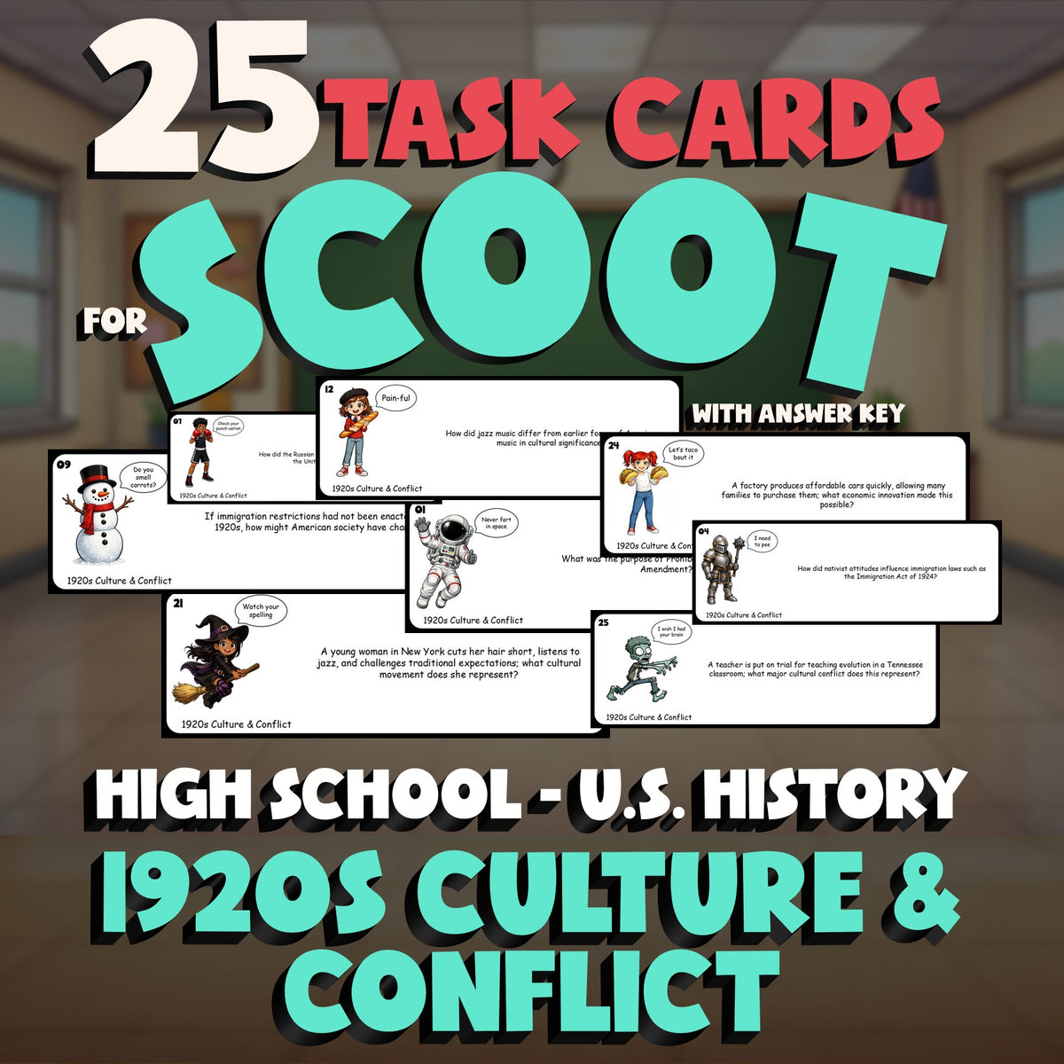 1920s Culture & Conflict SCOOT TASK CARDS U.S. History Game - No Prep Review