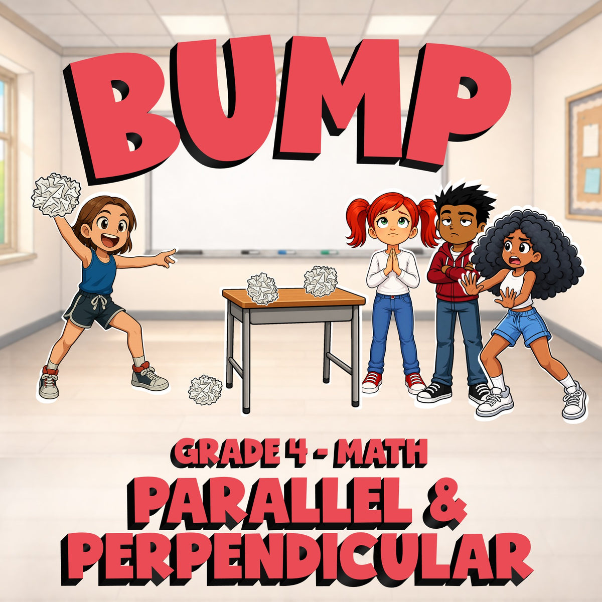 Parallel & Perpendicular BUMP Math Game - No Prep Grade 4 Review Activity
