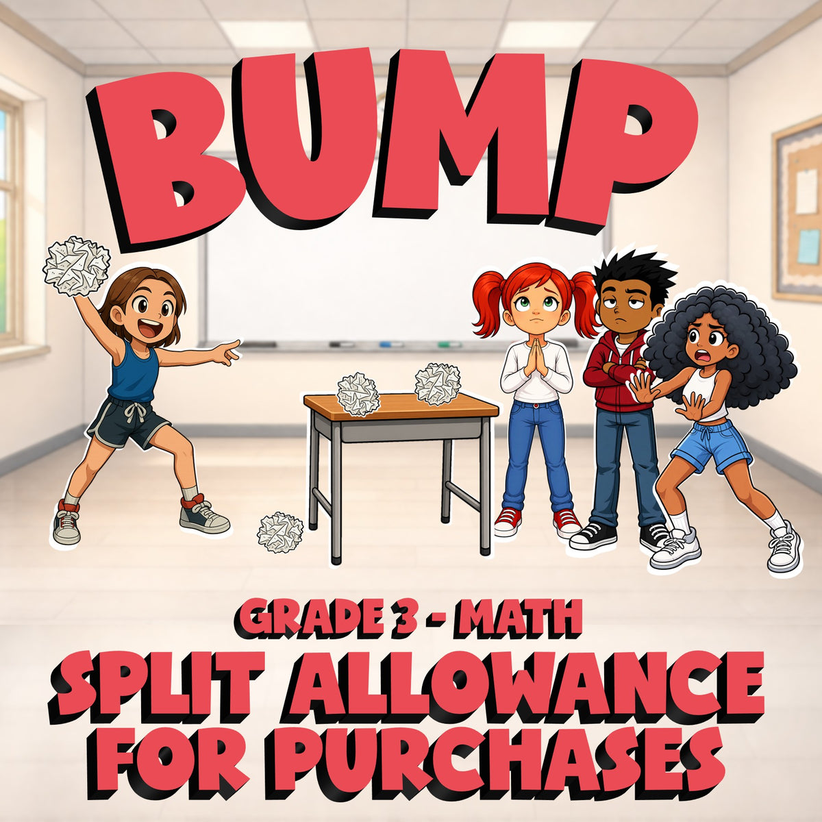 Split Allowance for Purchases BUMP Math Game - No Prep Grade 3 Review Activity