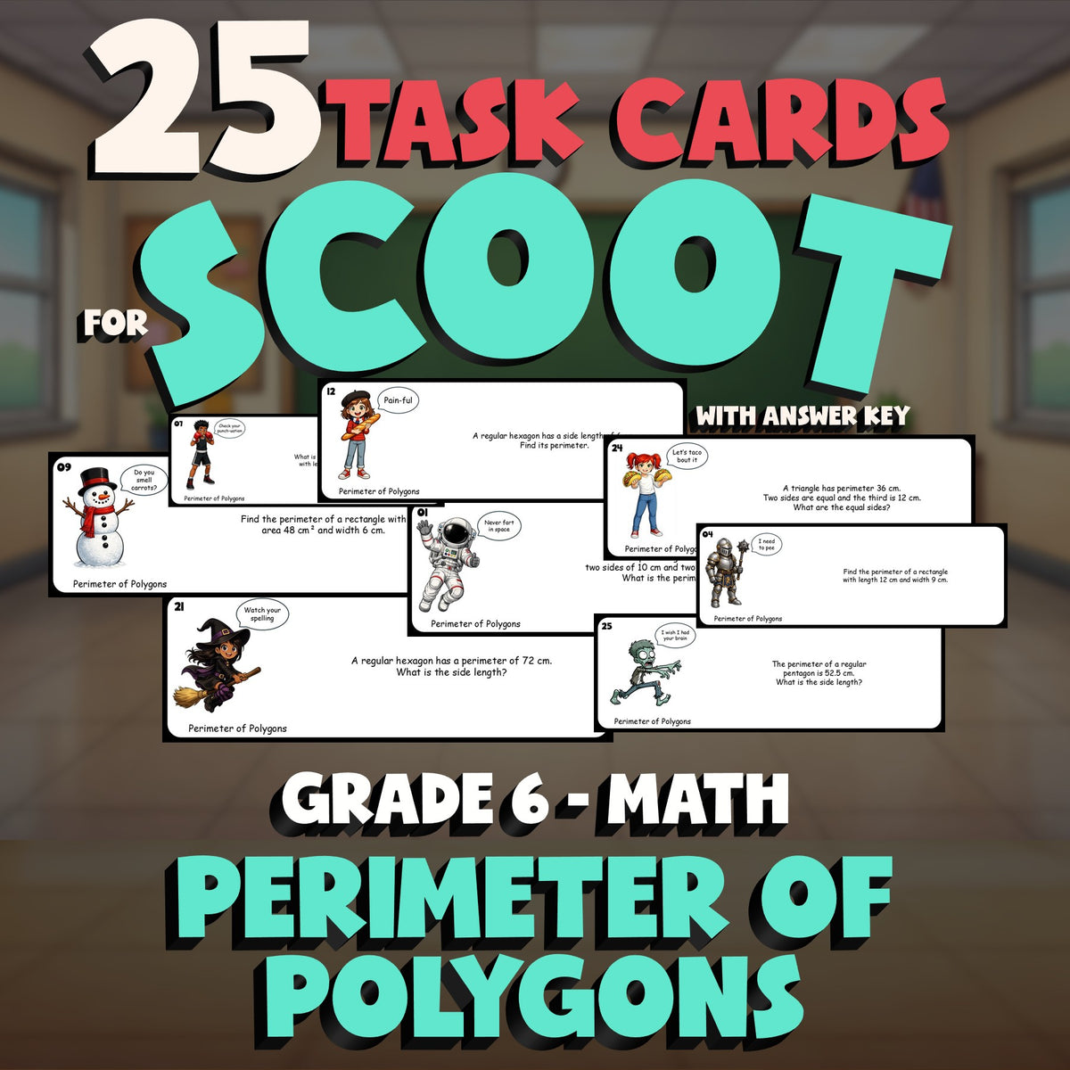 Perimeter of Polygons SCOOT TASK CARDS Math Game - No Prep Grade 6 Review