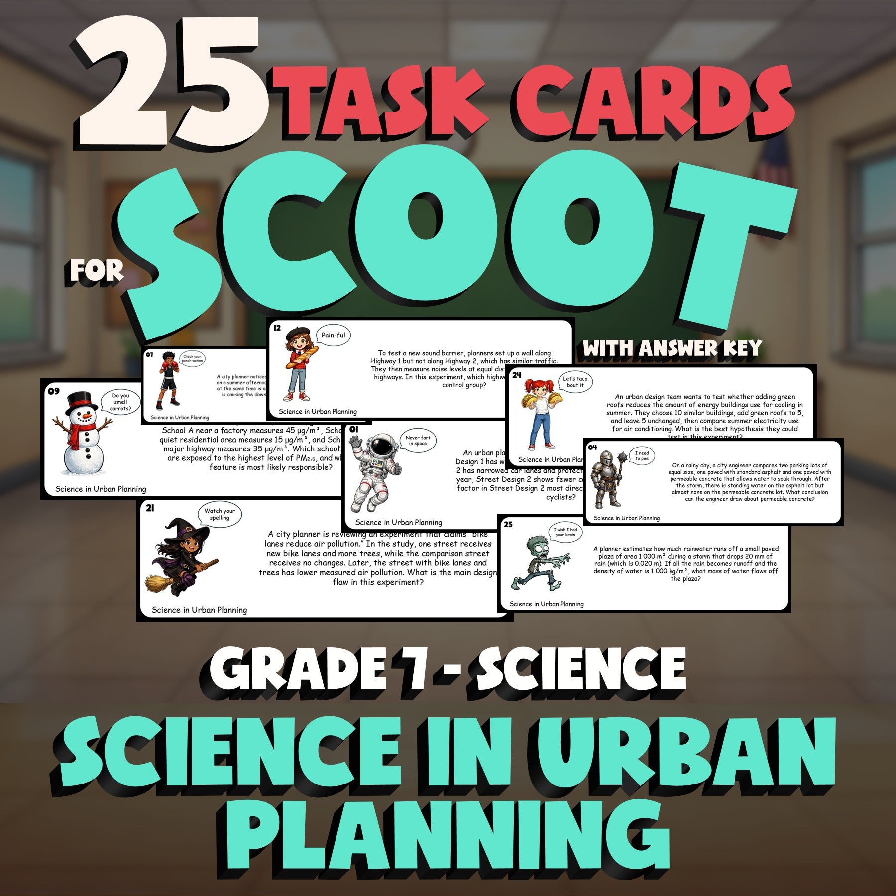 Science in Urban Planning SCOOT TASK CARDS Science Game - No Prep Grade 7 Review
