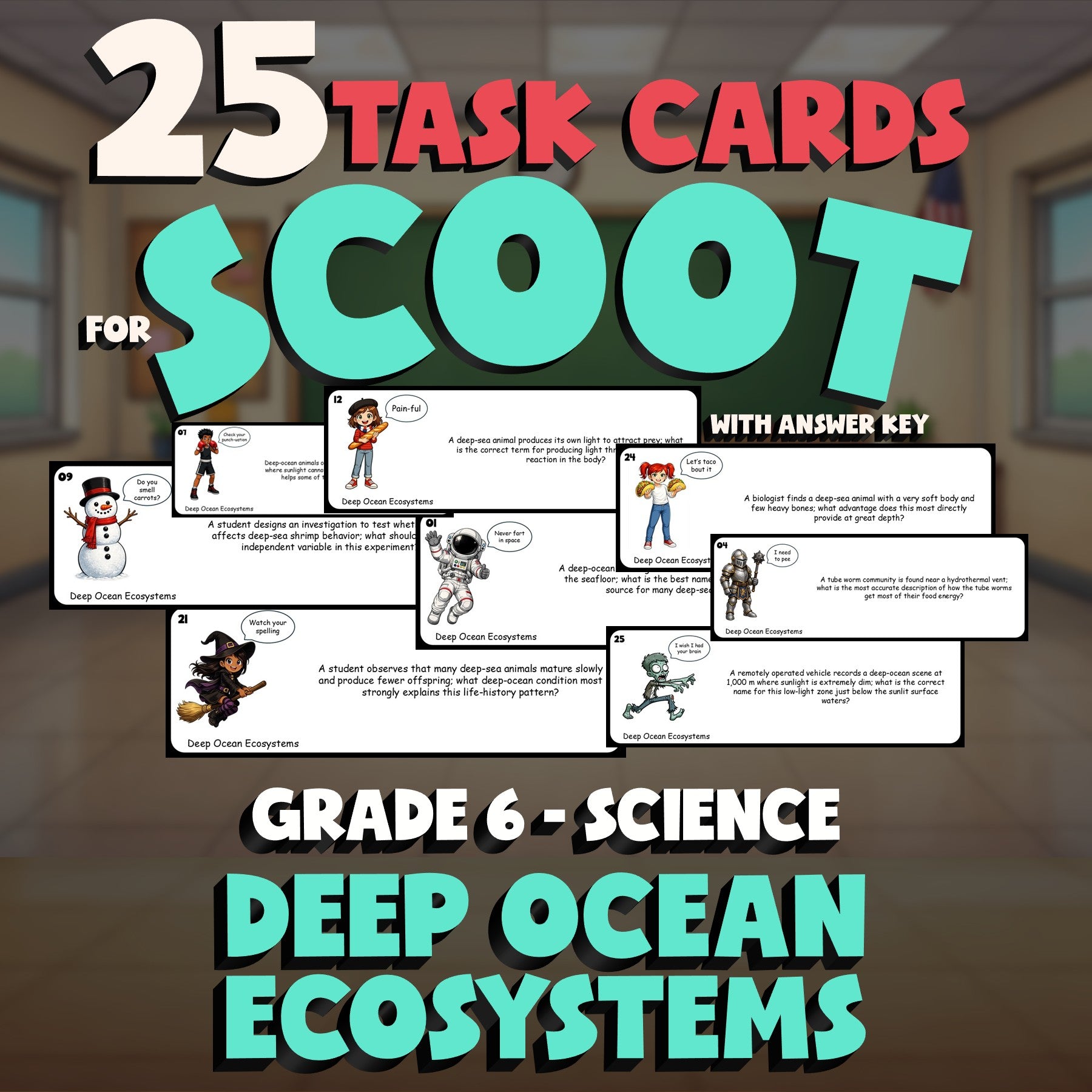 Deep Ocean Ecosystems SCOOT TASK CARDS Science Game - No Prep Grade 6 Review
