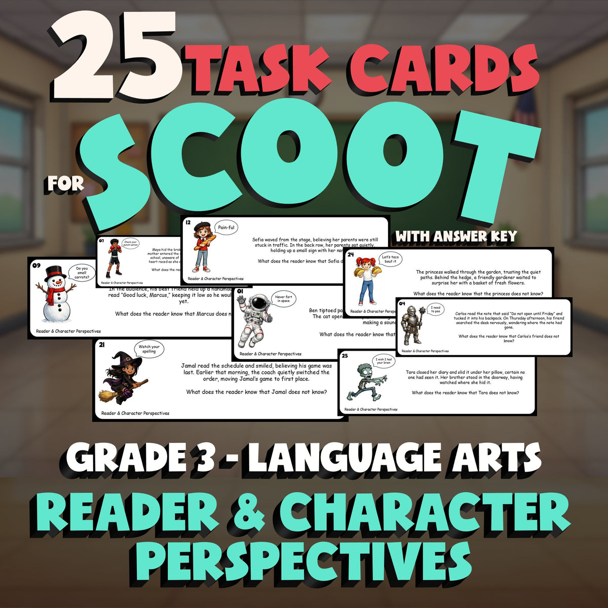Reader & Character Perspectives SCOOT TASK CARDS ELA Game - No Prep Grade 3