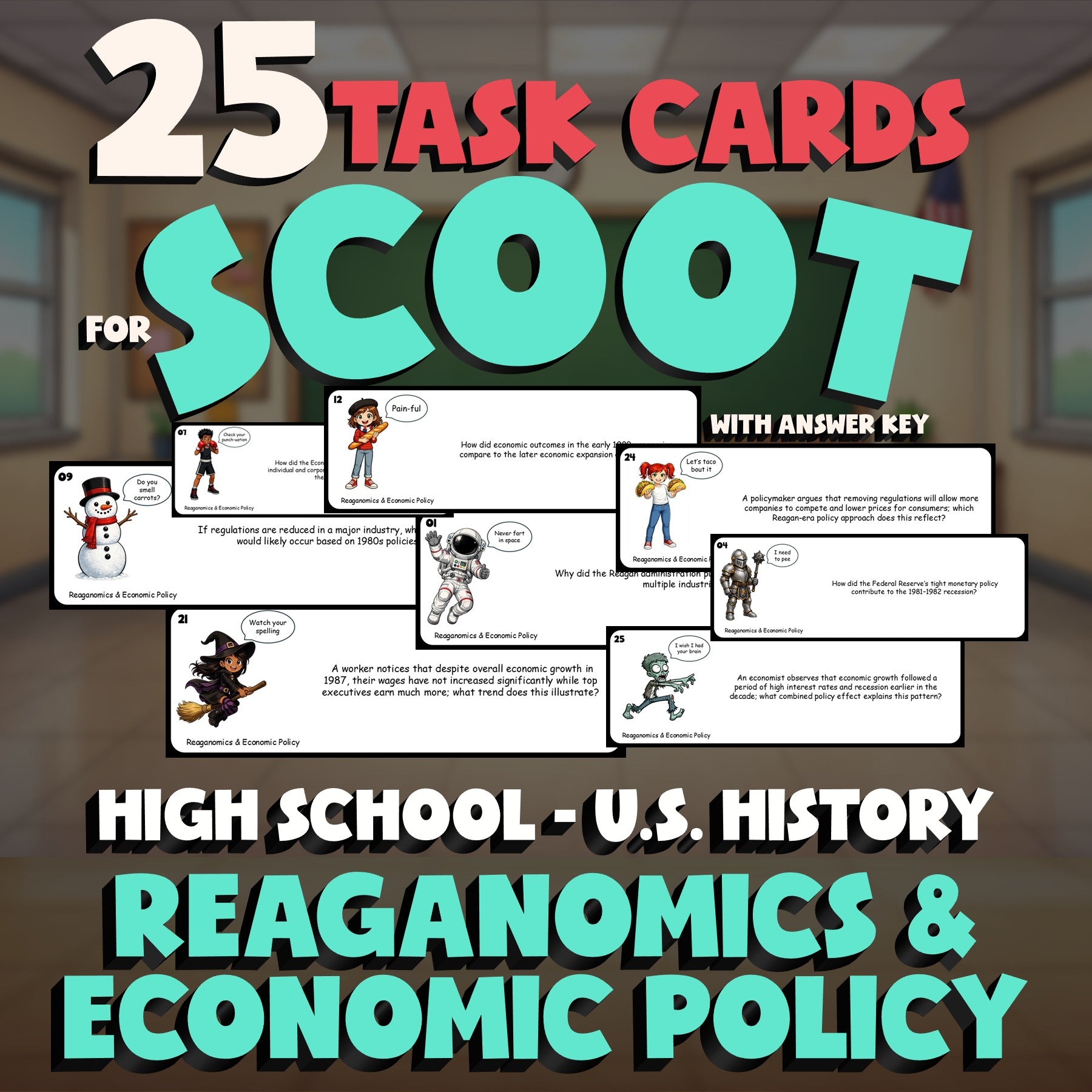Reaganomics & Economic Policy SCOOT TASK CARDS U.S. History Game - No Prep